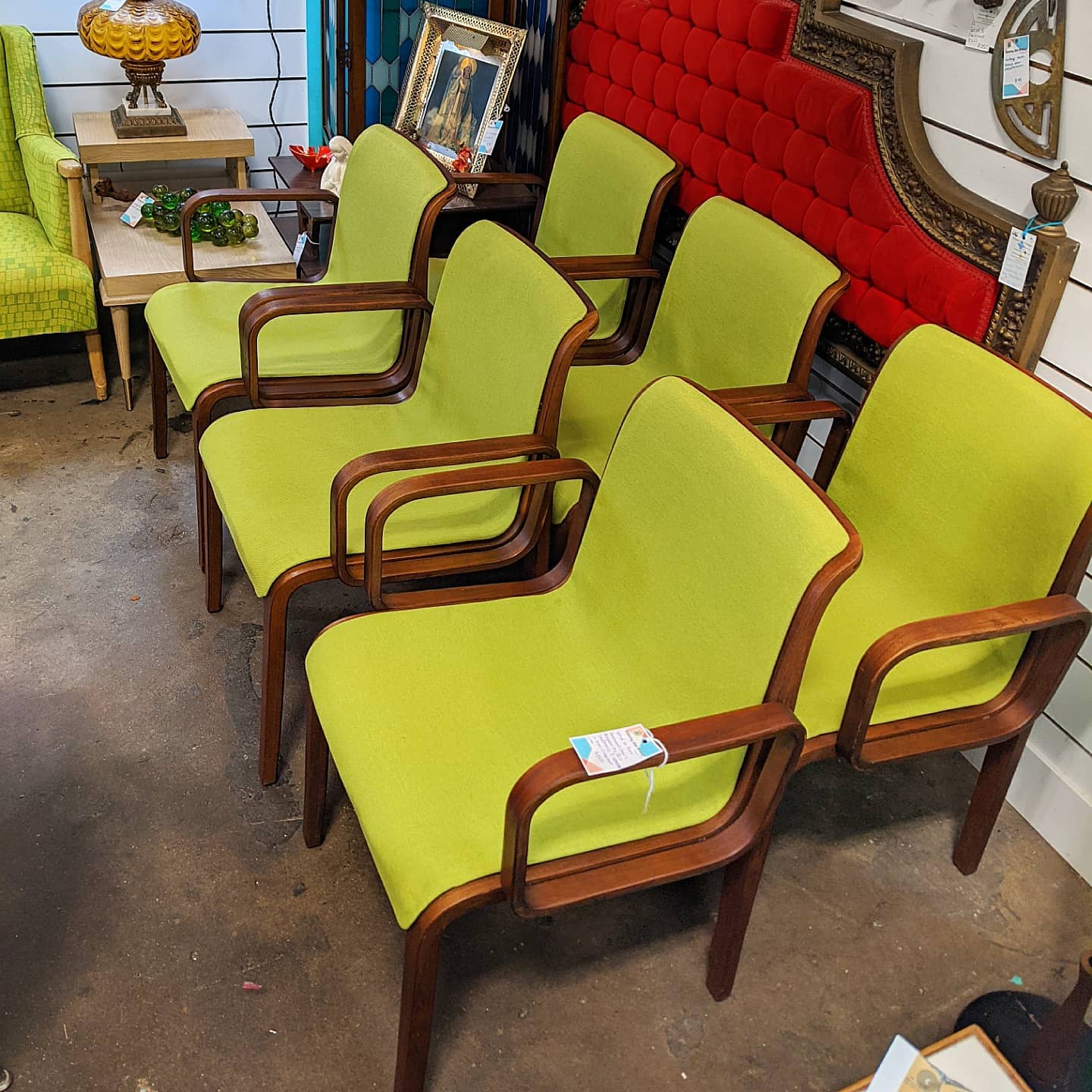 Knoll bentwood arm chairs designed by Bill Stephens