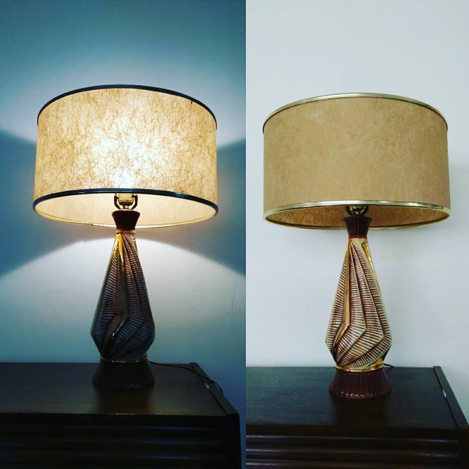 MCM Ceramic Lamp with Fiberglass Shade