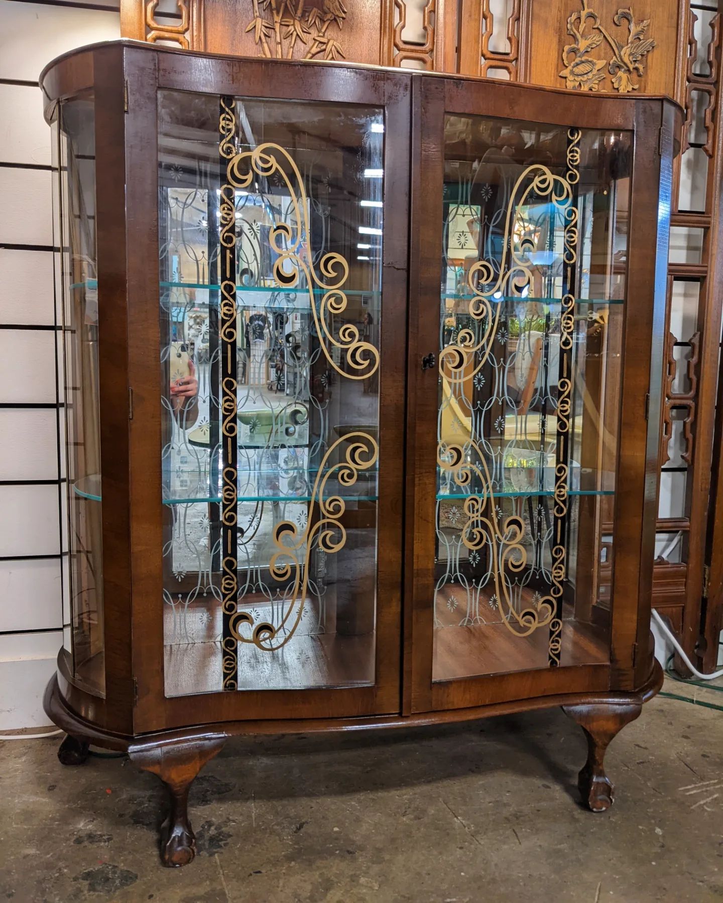 1960s Locking Walnut Clawfoot Curio