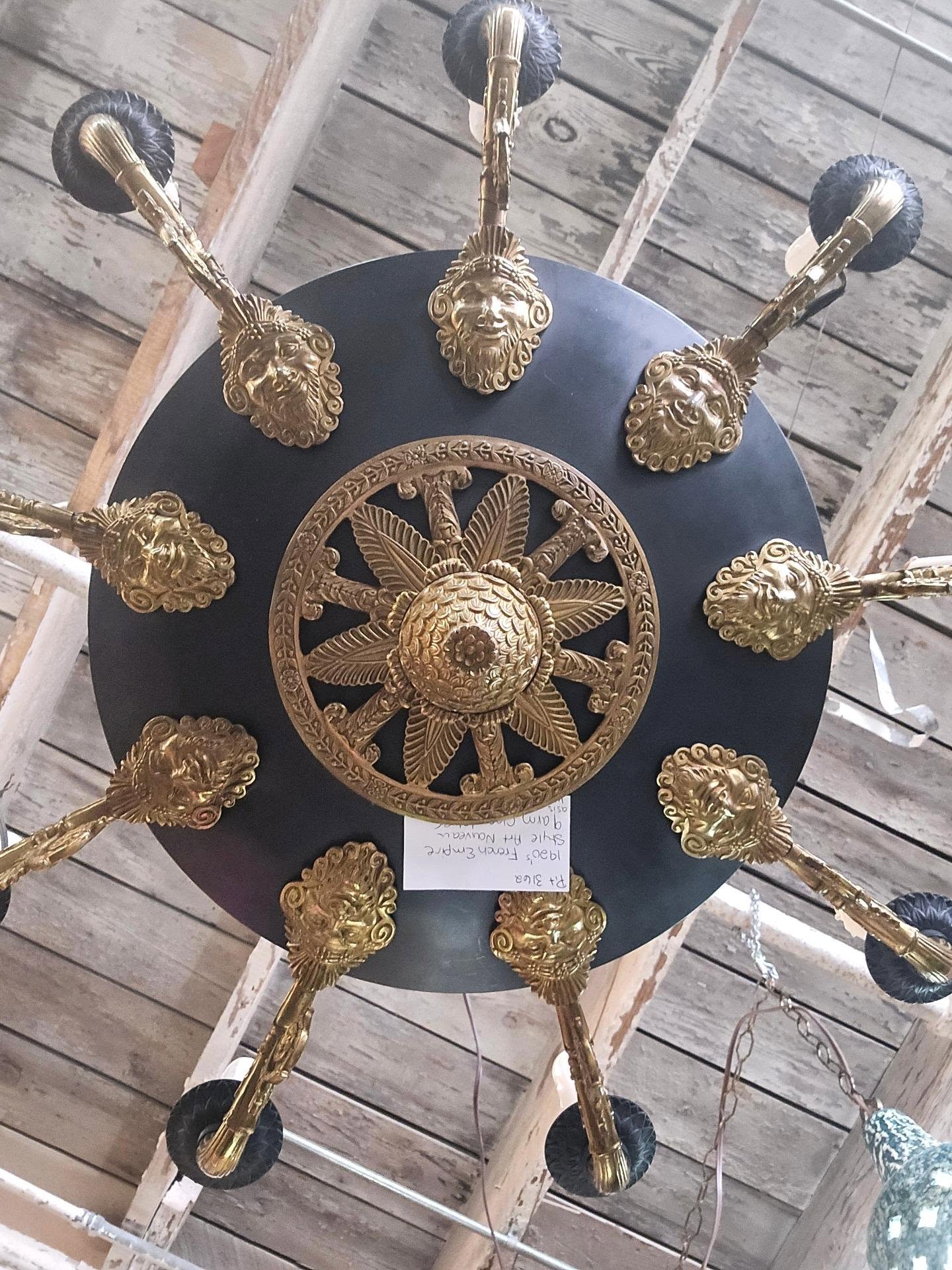 1920s French Empire Style Art Nouveau 9-arm Chandelier
