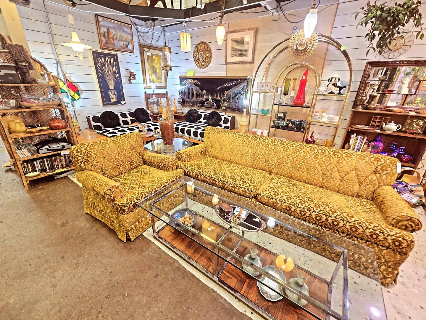 Velveteen Mid Century Sofa and Chair