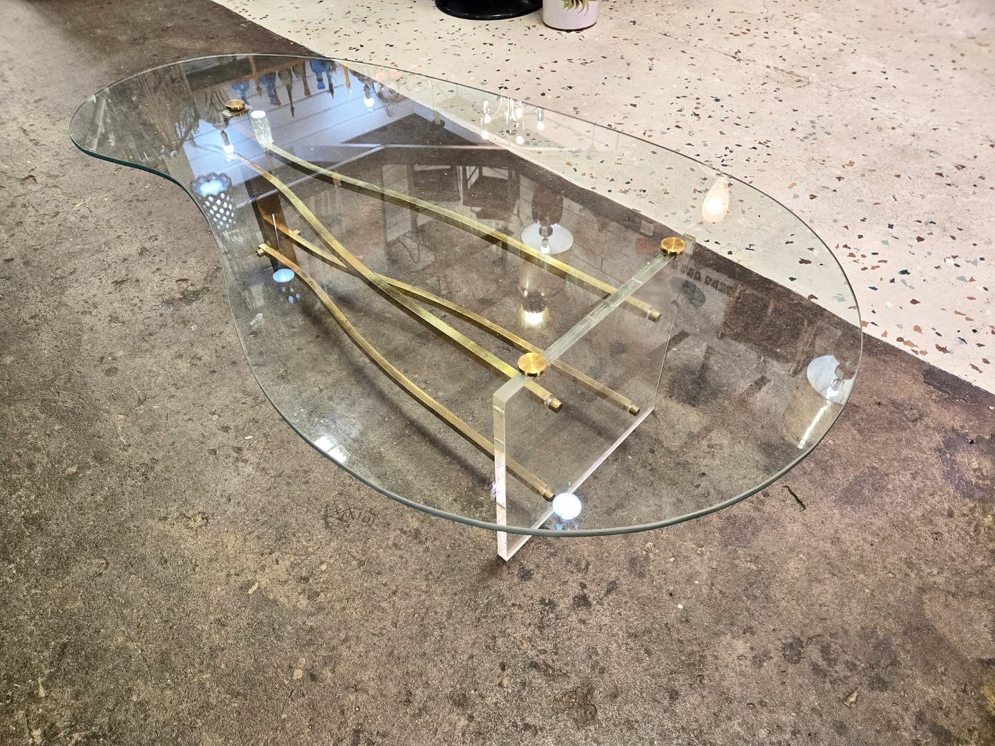 Mid Century Modern Brass, Lucite & Glass Coffee Table